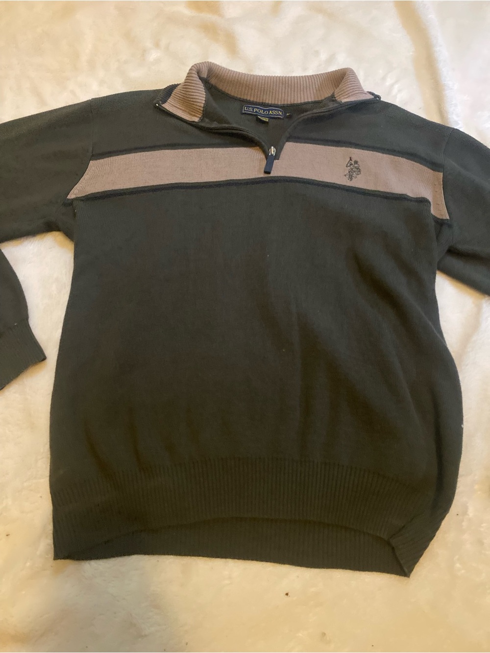 U.S. Polo Assn. Olive & Tan Half-Zip Pullover Sweater